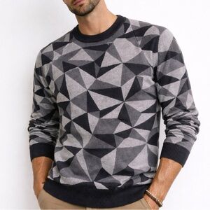 J Brand Geo Pattern Cotton Cashmere Sweater L BNWT | Designer Knit | Gray Black